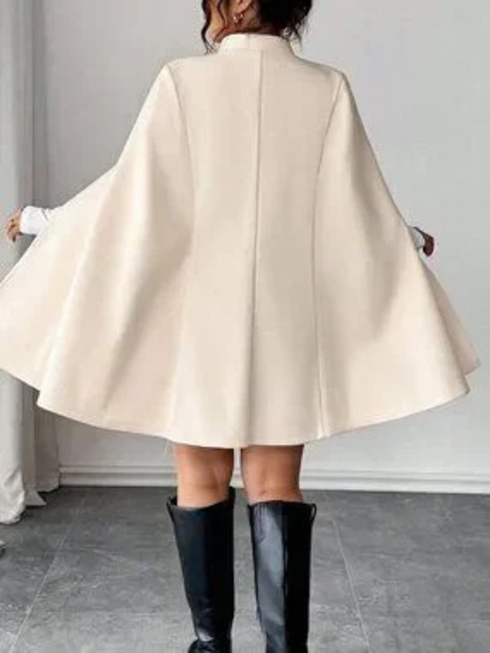 ZARA Apricot Elegant Women's Regular Fit Colorblock Bow Cloak Overcoat Cape